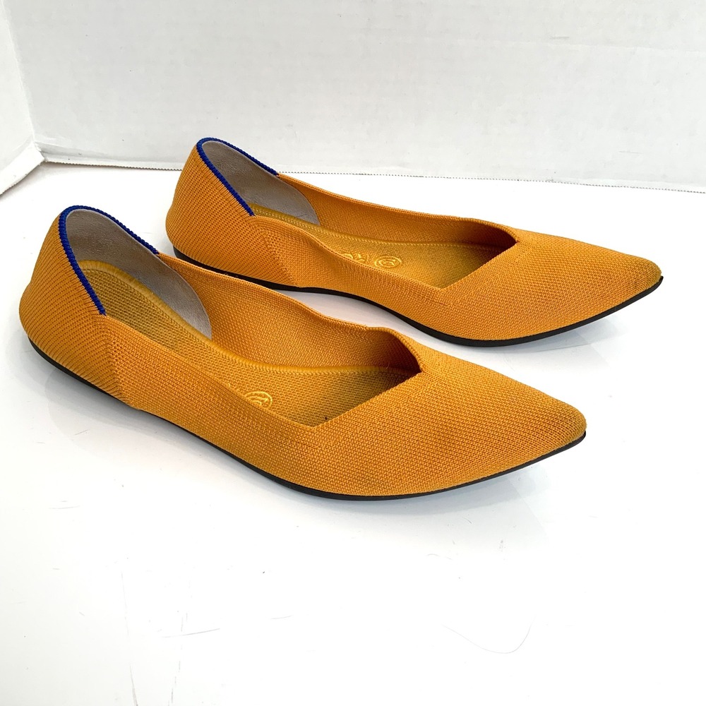 Rothy's Sz 9 Marigold Mustard Yellow Pointed Toe Knit Flats Retired Color